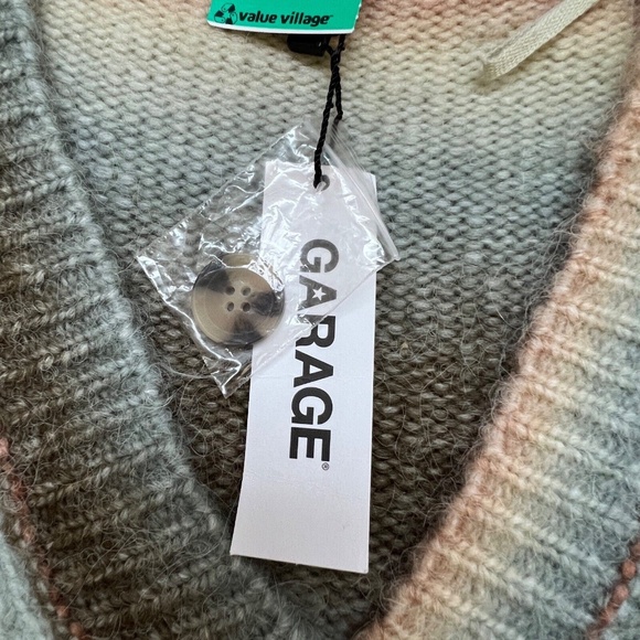 Garage Fuzzy Cardigan V Neck Button Up Cropped Size S Green Rust New NWT - Picture 6 of 6